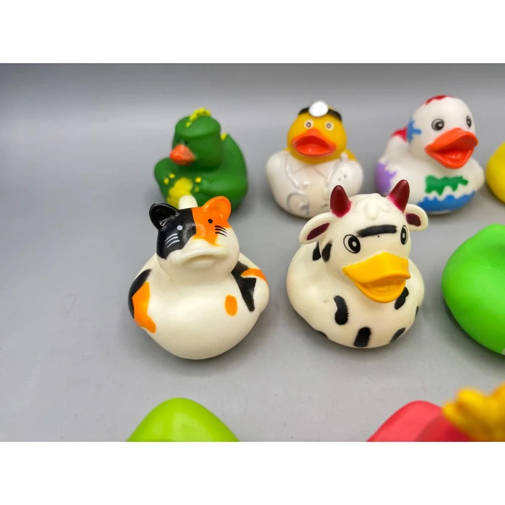 Assorted Novelty Rubber Ducks Lot of 12 Jeep Ducking Cow Cat Doctor Dragon 2in